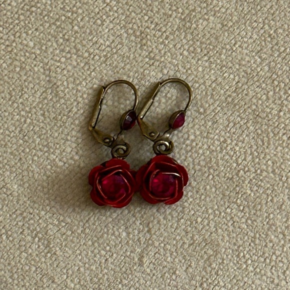 Red Rose Drop Earrings - Picture 1 of 3